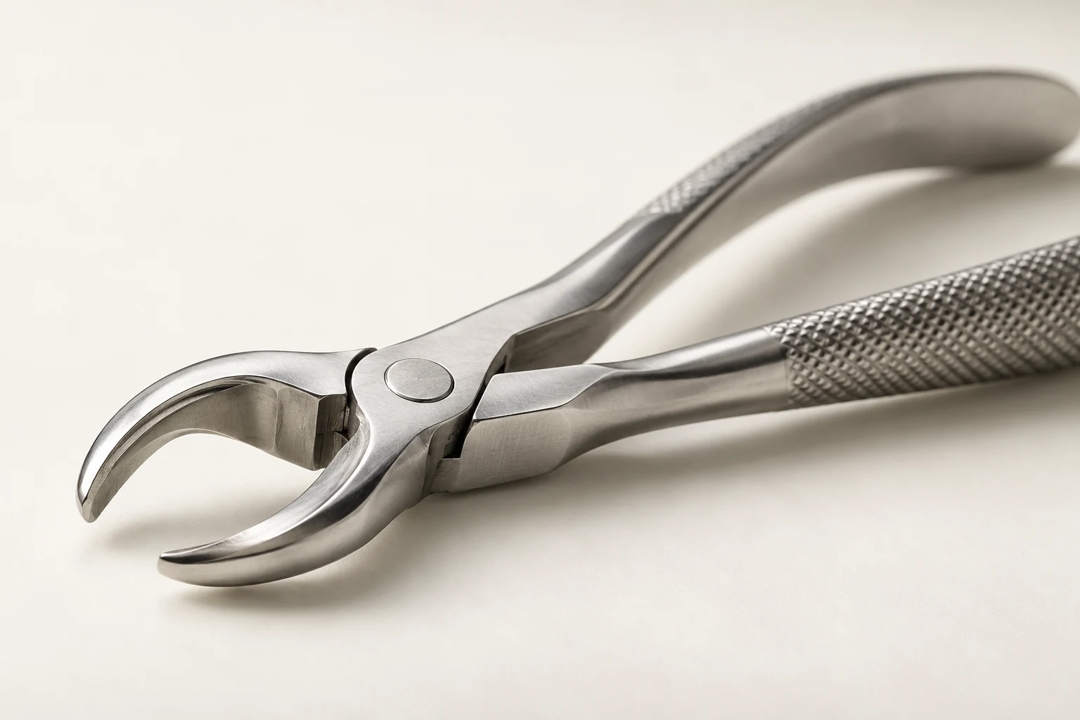 close-up of stainless steel extraction forceps