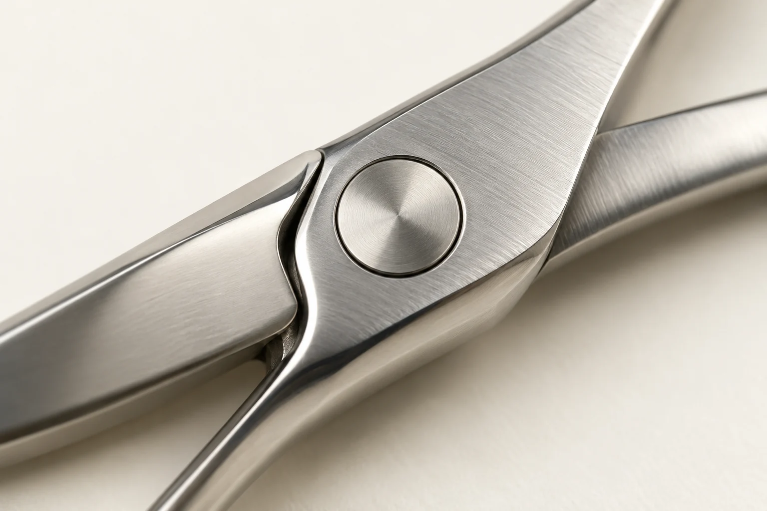 macro of a stainless steel instrument pivot and polished bevel