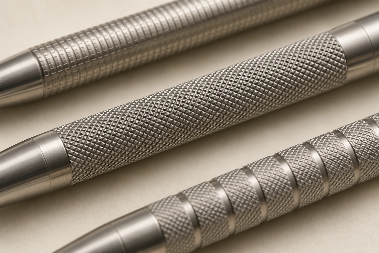 macro study of textured stainless steel instrument handles